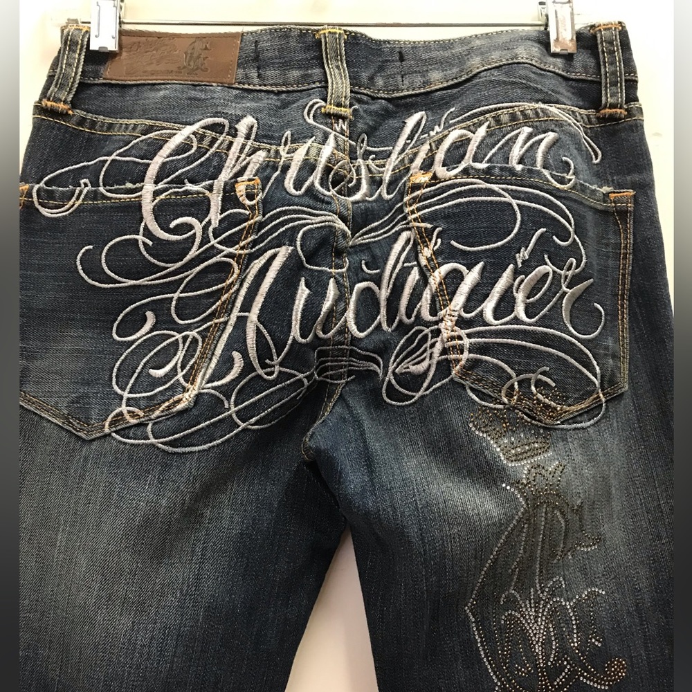 Christian Audigier Silver Embroidered Jeans